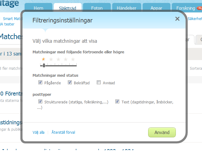 Filteringsalternativ (klick på bilden för större version). Filteringsalternativ (klick på bilden för större version).