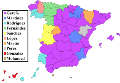 Spanska efternamn efter region