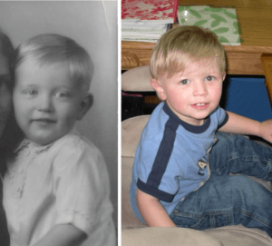 Gene Hilliard (vänster) när han var ca 2 år, och hans barnbarnsbarn i samma ålder. [Inlämnat av Elizabeth Chantelle Kiphuth]