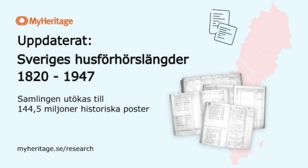 MyHeritage uppdaterar samlingen av Sveriges husförhörslängder, 1820–1947