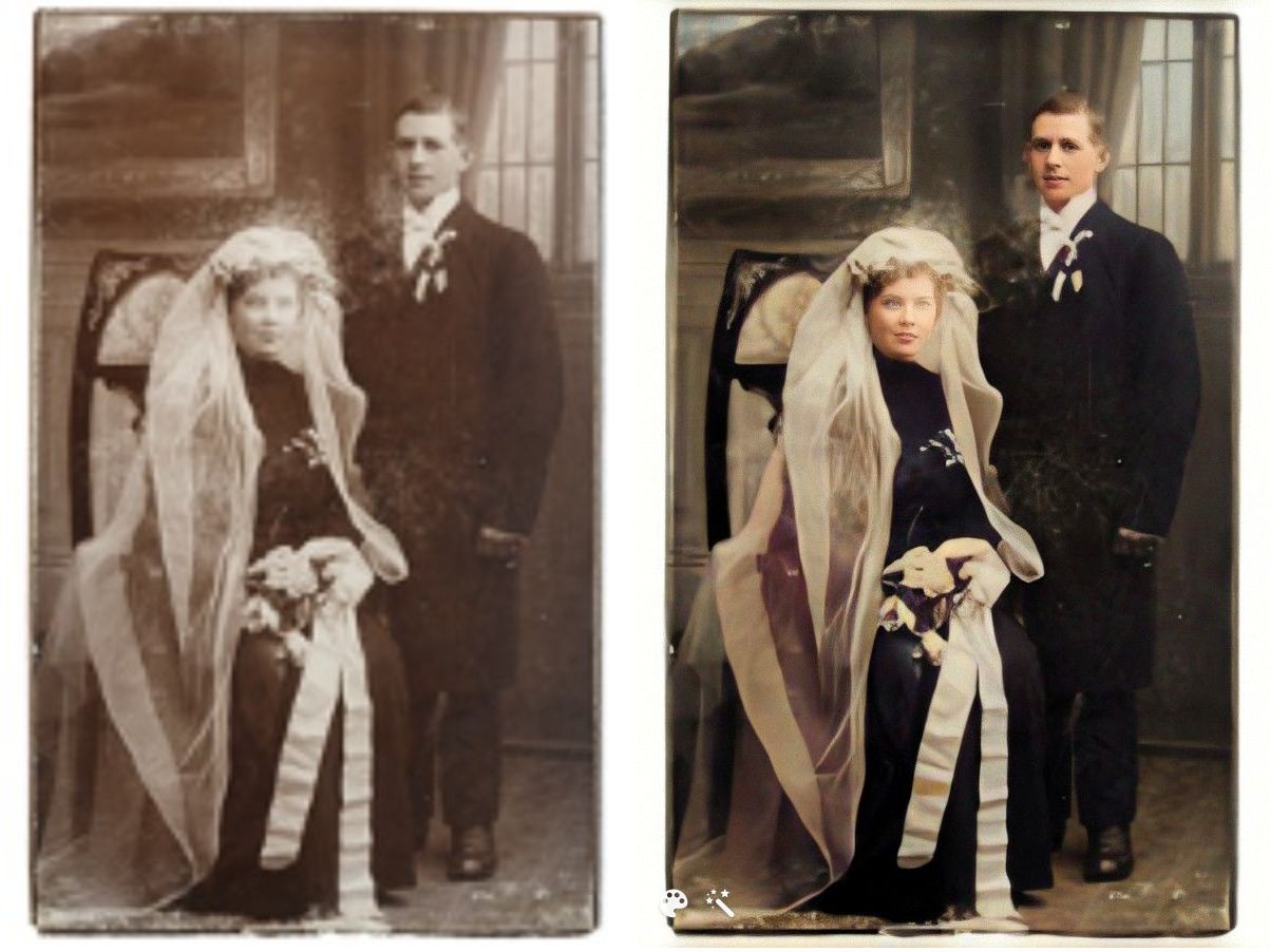 Bild förbättrad och färglagd med MyHeritages fotofunktioner