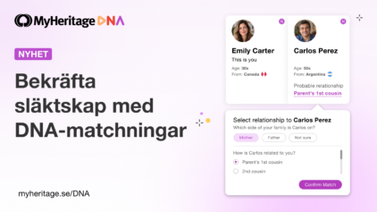 Nyhet: Bekräfta kända släktskap med DNA-matchningar på MyHeritage