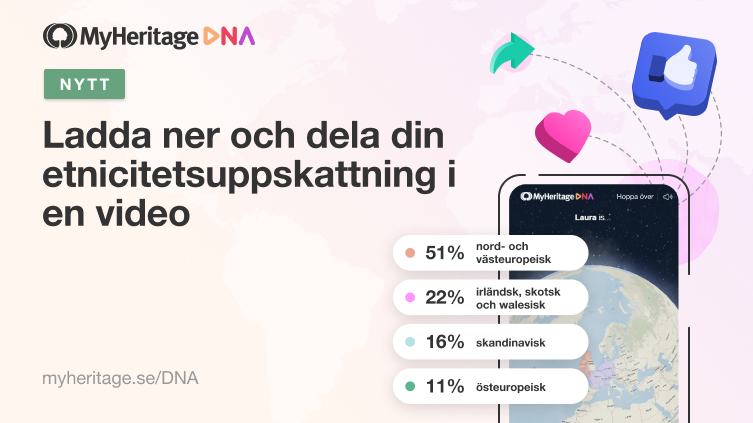 Nytt: Ladda ner och dela din MyHeritage etnicitetsuppskattning som en video