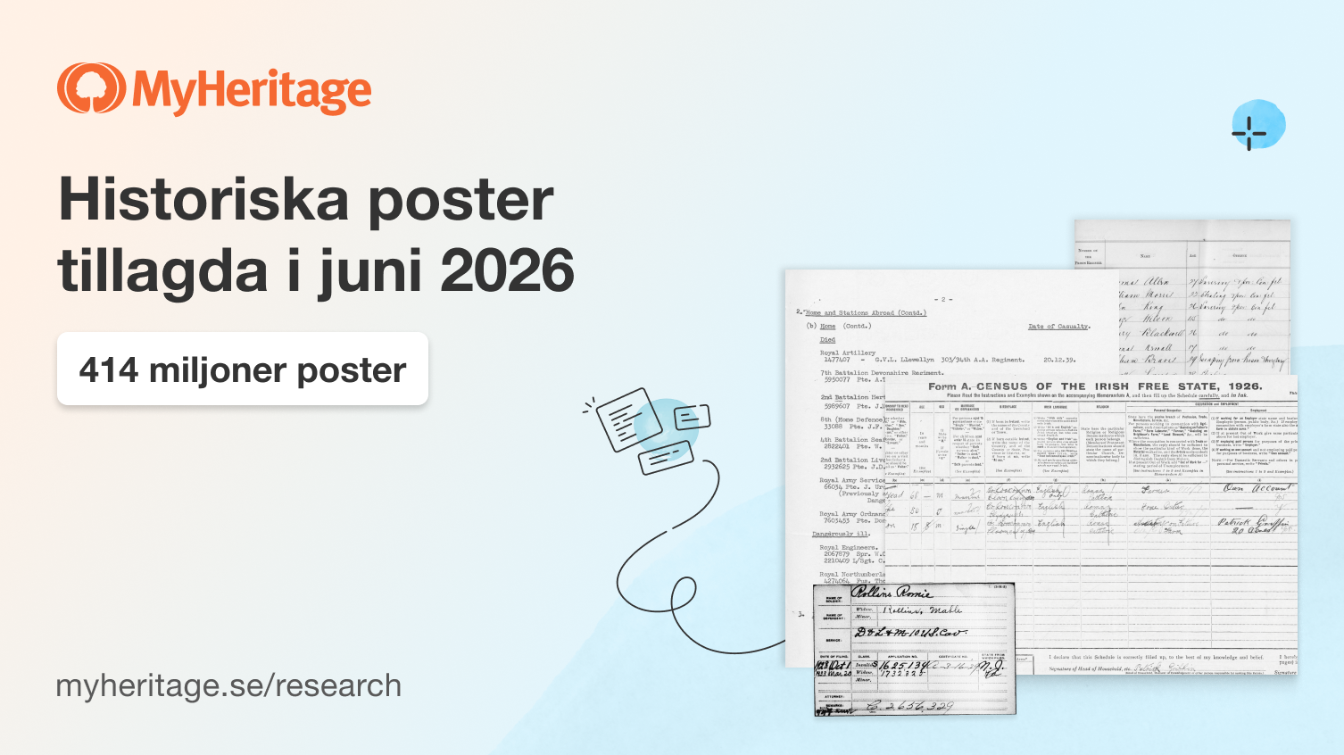 MyHeritage lägger till 414 miljoner historiska poster i juni 2026