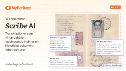 Vi presenterar Scribe AI: Transkribera, tolka, och få fascinerande insikter om din familjs historiska dokument och foton, samt MyHeritage-poster