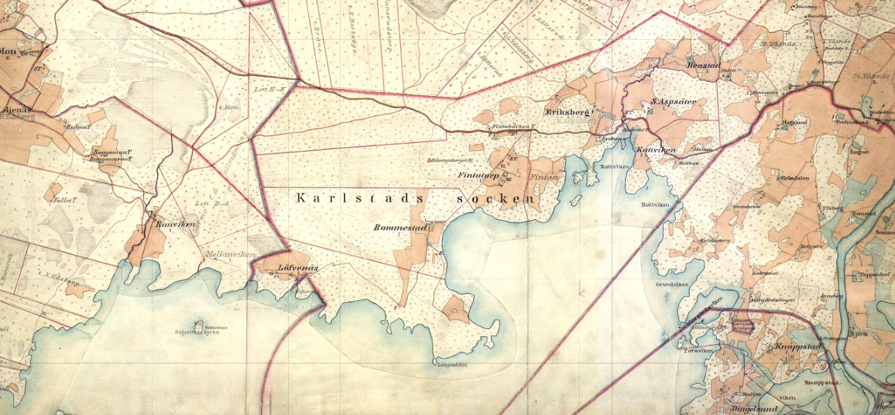 Häradsekonomisk karta över Karlstad socken 1880-tal. Källa: Lantmäteriets historiska kartor