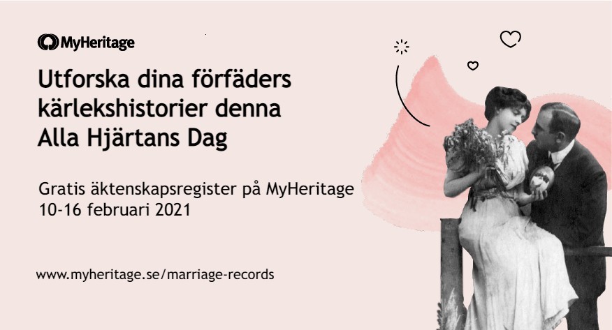 Gratis tillgång till äktenskapsregister på MyHeritage denna Alla Hjärtans Dag