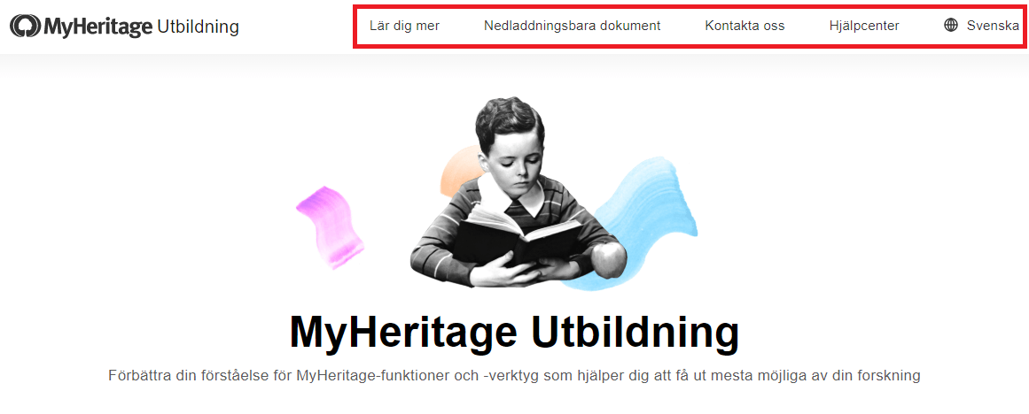 MyHeritage Utbildning – Menyrubriker