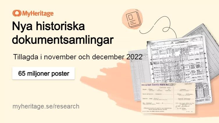 MyHeritage publicerade 65 miljoner poster under november och december 2022